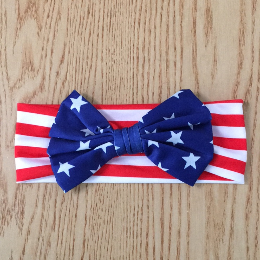 New Patriotic American Flag Bow tie Headband Dog Collar Bow Tie One Size